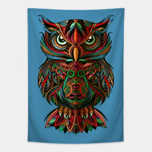 Psychedelic Woodcut Owl Tapestry