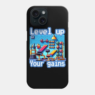 Pixel Power Gym: Level Up Your Gains - Retro Gaming Workout artwork Phone Case