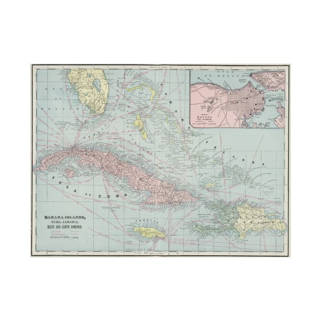 Vintage Map of The Caribbean (1901) by Bravuramedia