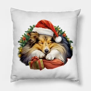 Lazy Shetland Sheepdog at Christmas Pillow