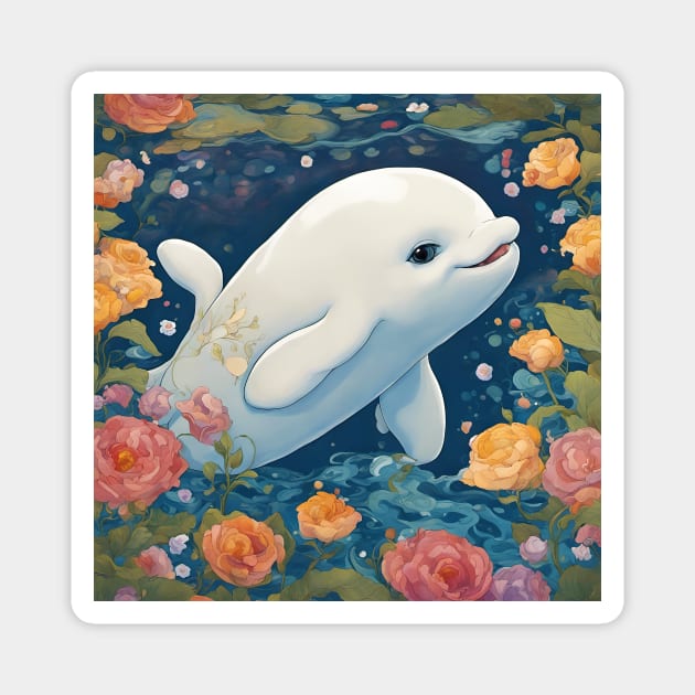 Cute Baby Dolphin Smiling And Swimming In The Ocean Magnet by LittleBean