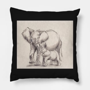 Unconditional Love - Mama & baby elephant ink wash painting Pillow