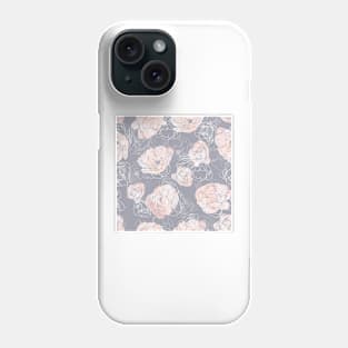 Pink Carnation Outline Pattern in Neutral Blue Phone Case