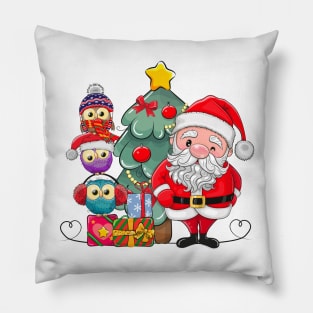 Cute Santa and Owls Pillow