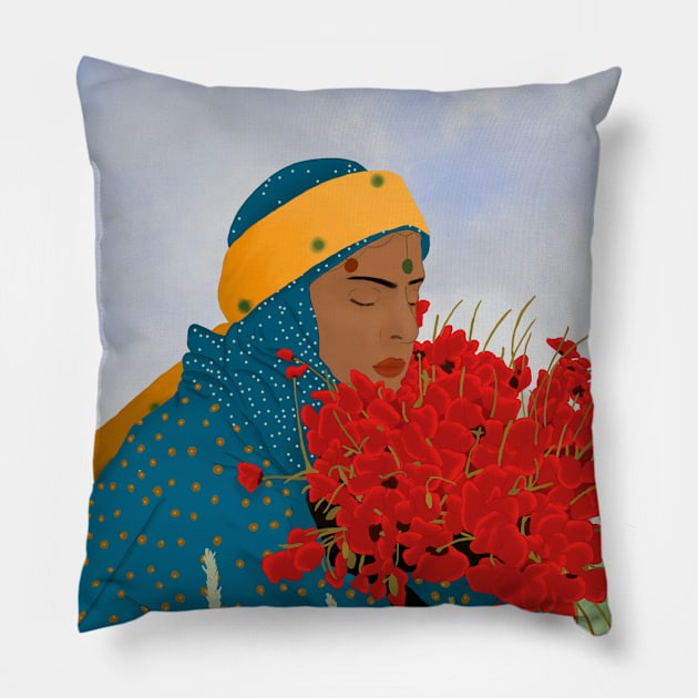 Women in blue Pillow by Rangelik