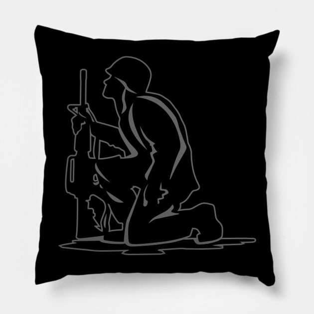 Military Serviceman Kneeling Warrior Tribute Illustration Pillow by hobrath