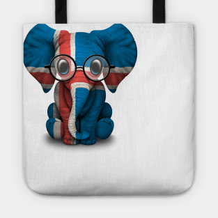 Baby Elephant with Glasses and Icelandic Flag Tote
