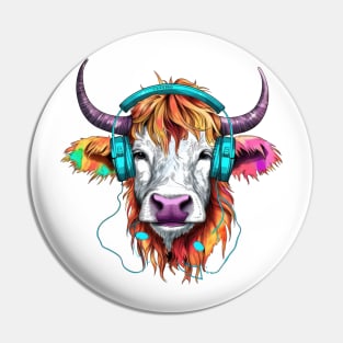 Retro Cow with Headphones #3 Pin