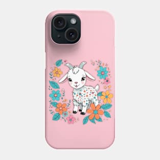 Baby goat gift ideas, floral goat kids tees baby gift kids room decor art wall gift Phone Case