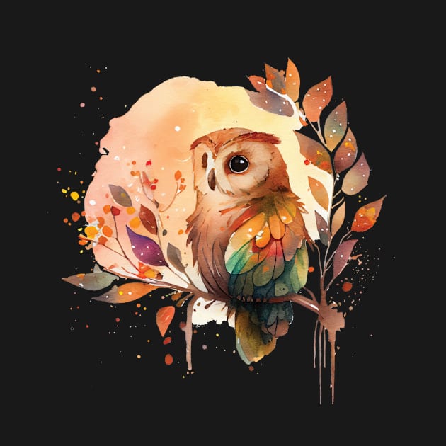 Owl Sitting On A Branch Watercolor by Nethmi