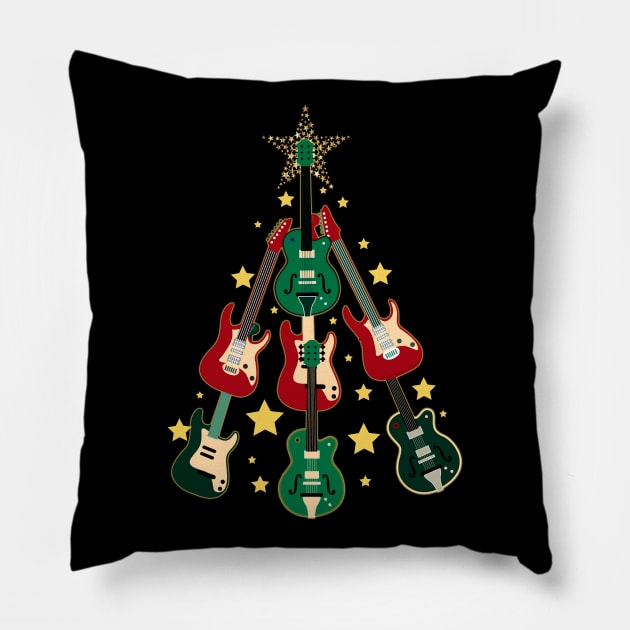 Cool Guitar Christmas Tree Guitar Lovers Christmas Tree Pillow by Dibble Dabble Designs