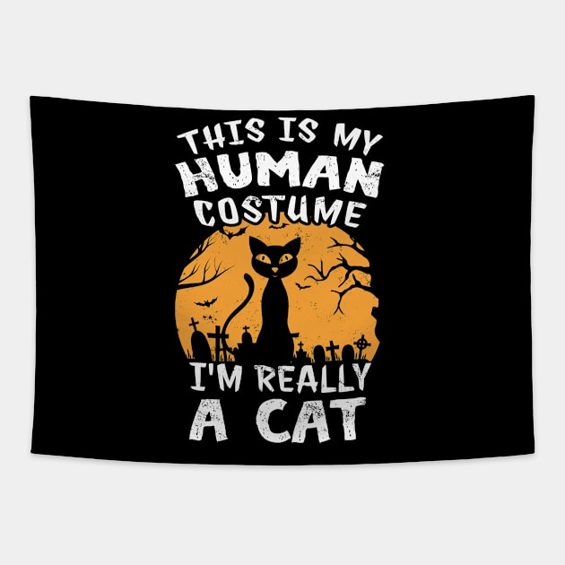 Halloween Black Cat Costume Cat Face Gift Tapestry by Lomitasu