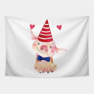 Cute Piglet with a tie bow and a hat Tapestry