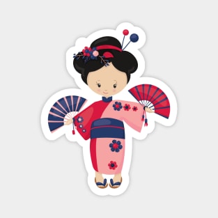 Japanese Girl, Japan, Cute Girl, Pink Kimono Magnet