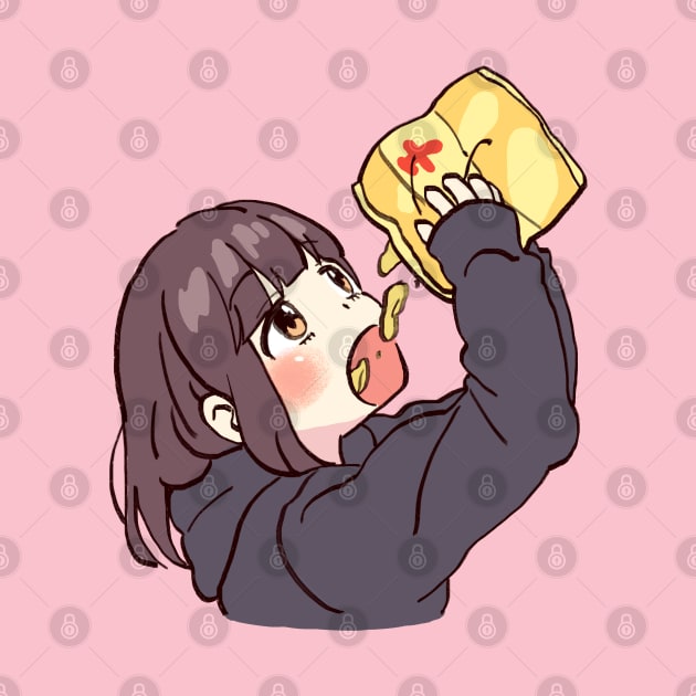 I draw cute anime girl eating chips / Menhera Shoujo Kurumi-chan by mudwizard