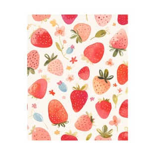 Cute Pink Red Strawberry Pattern T-Shirt