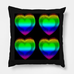 Rainbow Hearts With Black Background Pillow