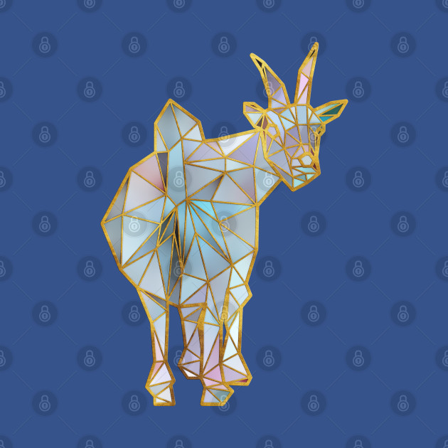 Disover Goat Behind Geometric Gold Lines - Geometric Goat - T-Shirt