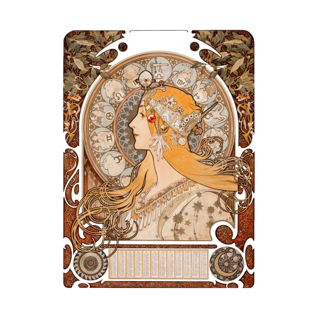 Zodiac - art Alphonse Mucha - art nouveau by Submarinepop