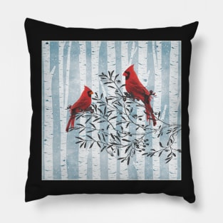 Cardinal Bird Art, Spiritual Messengers Birds and Birch Trees, Snow & Cardinals Pillow