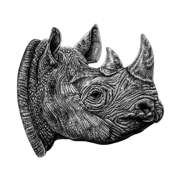 Black rhino ink illustration portrait by lorendowding