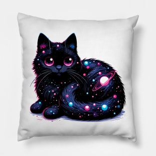 Kawaii Cosmic Cat in Stars Pillow