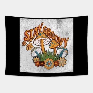 Stay Groovy 60s - Retro Mushrooms & Flowers Tapestry