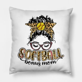 Softball Bonus Mom Leopard Pillow