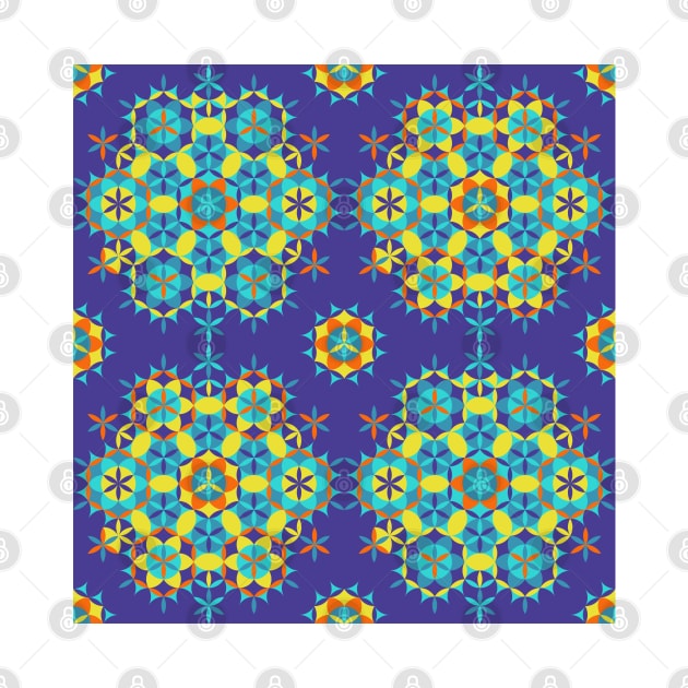 Colorful Flower of Life Pattern on Purple Background by kallyfactory