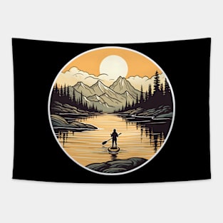 Golden Hour Paddleboarding in a Pristine Mountain Lake Tapestry