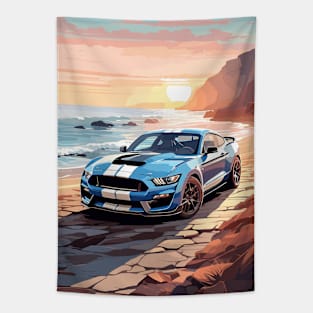 Modern American GT 500 Muscle Car Blue and White Poster Tapestry