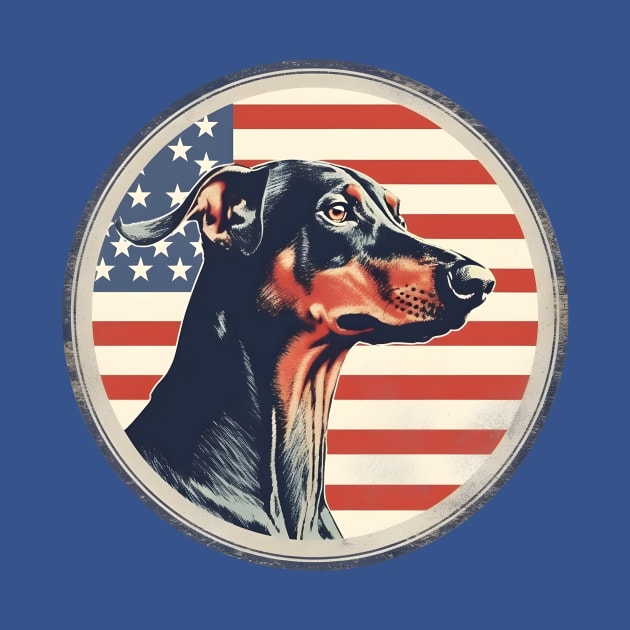 Dobermann on a vintage distressed American flag by Clearmind Arts