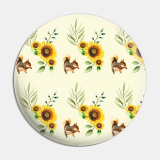 Pattern of Happy Squirrel with Sunflowers and Leaves Pin