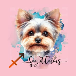 Sagittarius Zodiac Sign Cute Yorkie face watercolor art T-Shirt