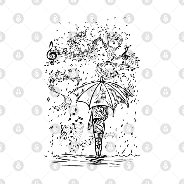 Musical Rain - Vintage Line Art by TopKnotDesign