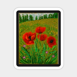 Red poppies in oil pastel Magnet