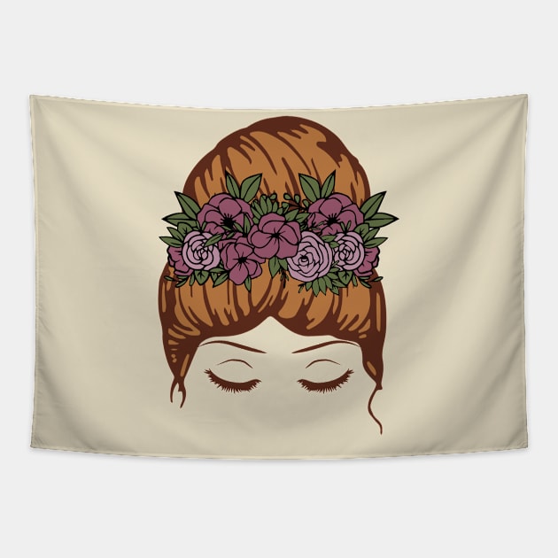 Mum Flowers in Hair Tapestry by Miozoto_Design