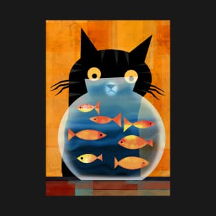 Black Cat and Goldfish Bowl T-Shirt