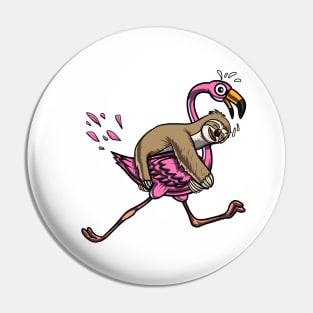 Sloth Riding Flamingo Bird Pin