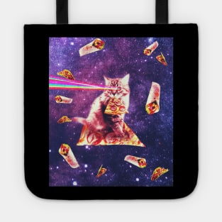 Space Cat Eating Pizza - Rainbow Laser Eyes, Burrito Tote