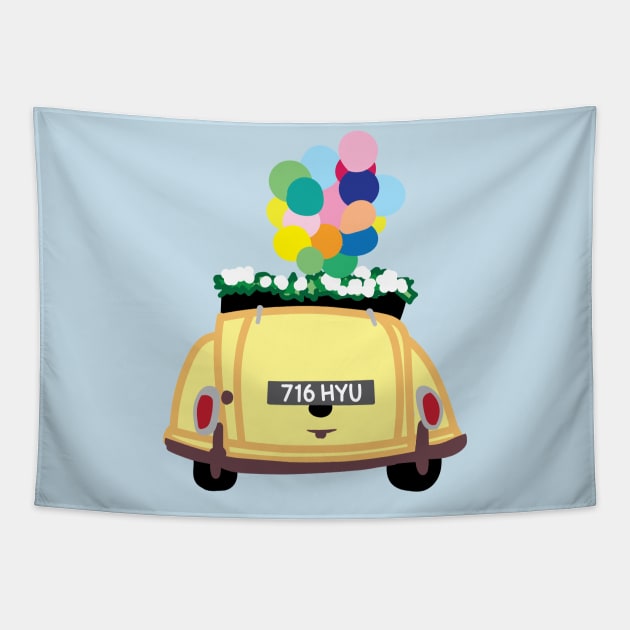 Vintage Yellow Car Illustration by Courtney Graben Tapestry by courtneylgraben