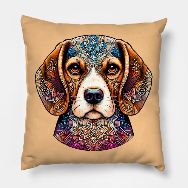 Ornate Beagle Mandala Portrait Pillow by AmandaOlsenDesigns