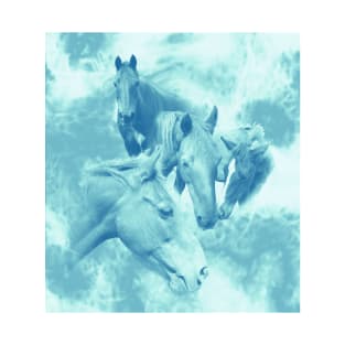 Horses and surreal mist in shades of blue T-Shirt
