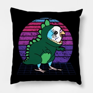 Vaporwave blue budgie Dinosaur Pillow