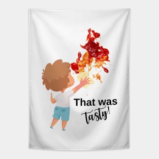 funny design with ketchup stain and kid Tapestry