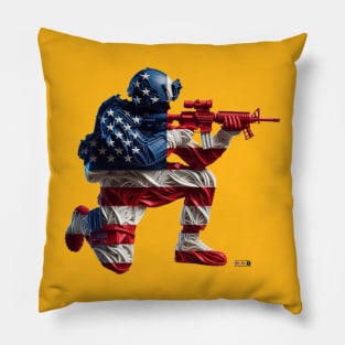 American Military Soldier and USA Flag by focusln Pillow