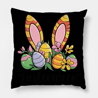 Easterween Bunny Ears and Eggs Festive Holiday Design Pillow