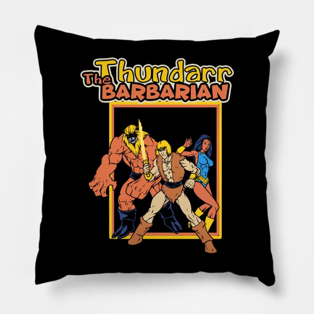 Retro Barbarian Pillow by littlepdraws