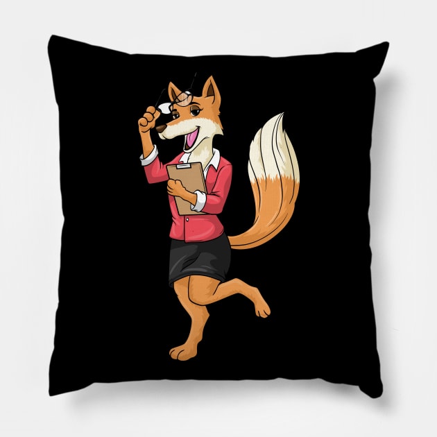 Beautiful fox as a secretary with glasses & notebook Pillow by Markus Schnabel