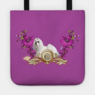 Sweet little maltese with flowers Tote